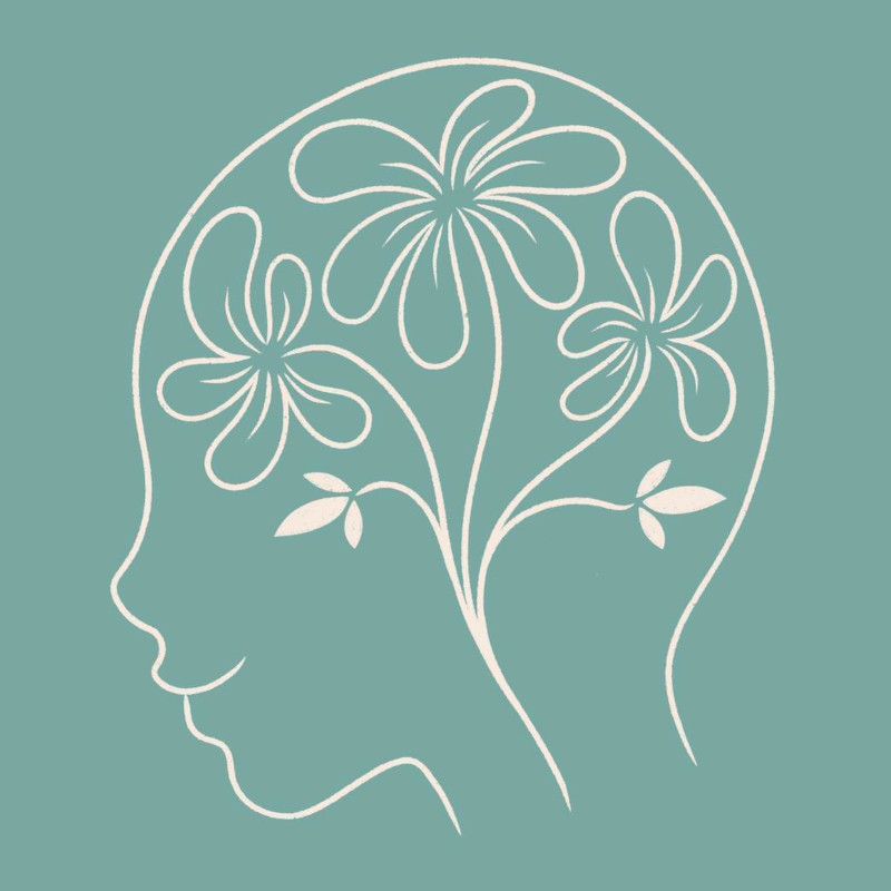 Gráfico de una cabeza con flores en el interior.